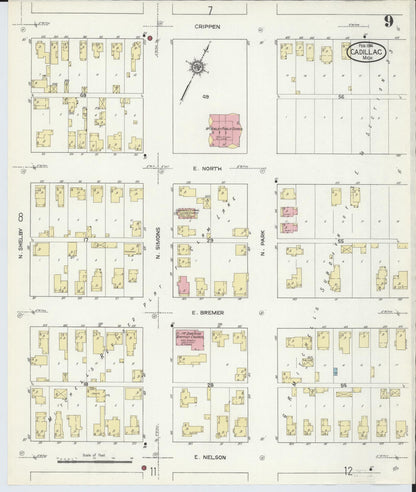 Sanborn Fire Insurance Map from Cadillac, Wexford County, Michigan (1914), Sheet #0009 - Complete Map Set gallery image, historic Sanborn map, vintage wall art, Michigan Michigan