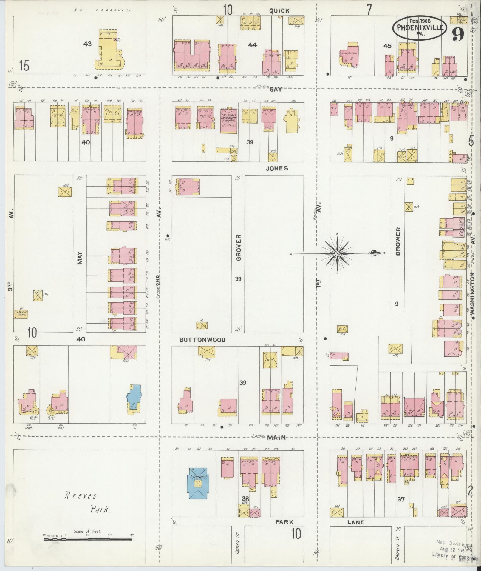 Sanborn Fire Insurance Map from Phoenixville, Chester County, Pennsylvania (1906), Sheet #0009 - Historic Sanborn Fire Insurance Map Print, vintage old map wall art, antique decor, genealogy gift, Pennsylvania Pennsylvania map