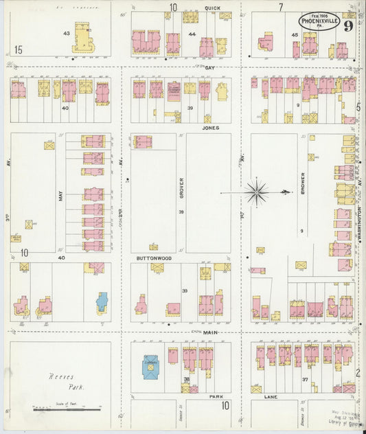 Sanborn Fire Insurance Map from Phoenixville, Chester County, Pennsylvania (1906), Sheet #0009 - Historic Sanborn Fire Insurance Map Print, vintage old map wall art, antique decor, genealogy gift, Pennsylvania Pennsylvania map