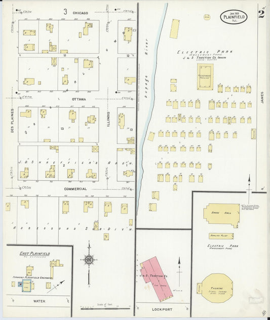 Sanborn Fire Insurance Map from Plainfield, Will County, Illinois (1912), Sheet #0002 - Historic Sanborn Fire Insurance Map Print, vintage old map wall art, antique decor, genealogy gift, Illinois Illinois map