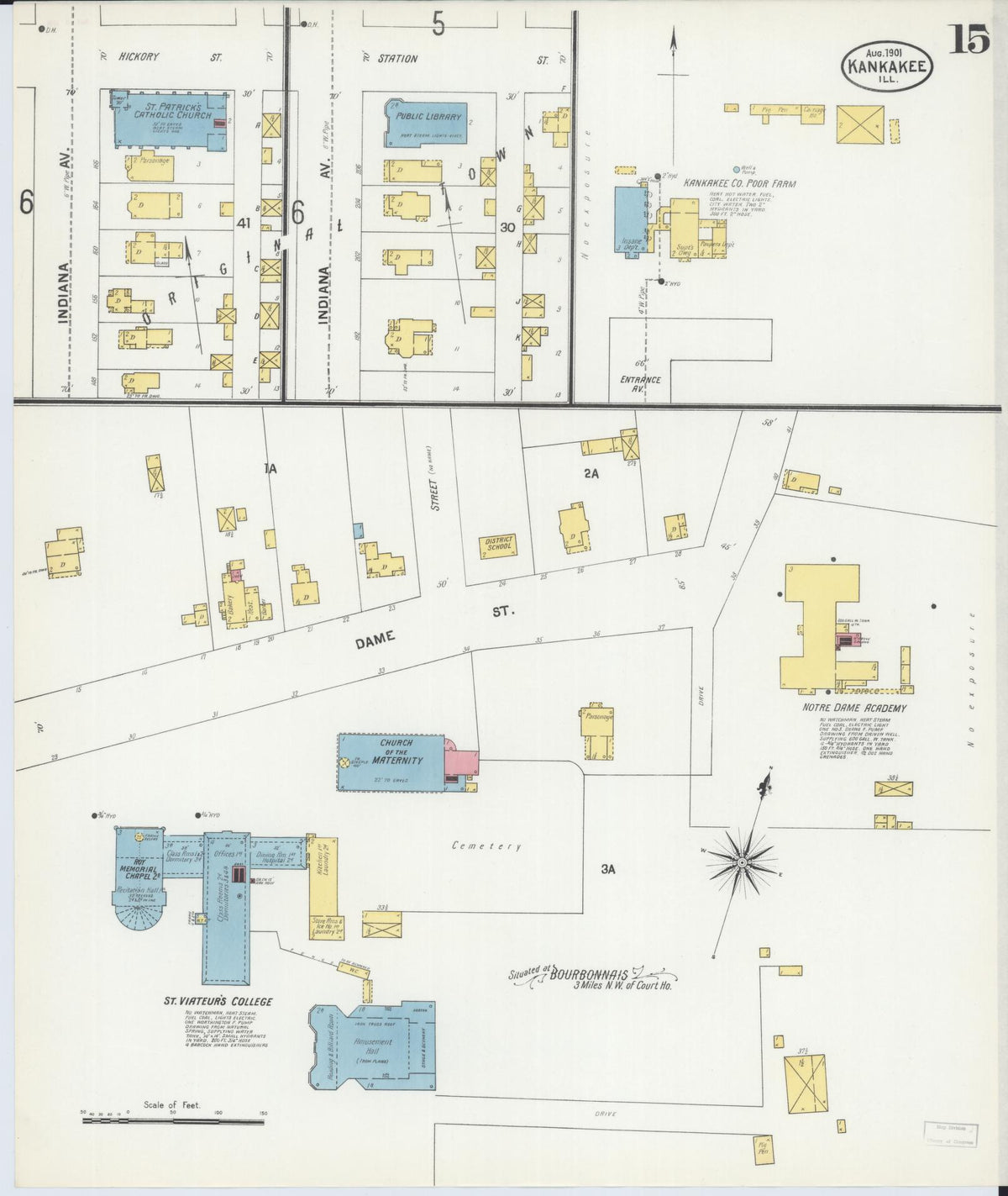 Sanborn Fire Insurance Map from Kankakee, Kankakee County, Illinois (1901), Sheet #0015 - Complete Map Set gallery image, historic Sanborn map, vintage wall art, Illinois Illinois