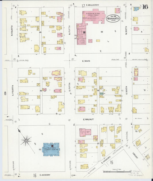 Sanborn Fire Insurance Map from Mankato, Blue Earth County, Minnesota (1908), Sheet #0016 - Historic Sanborn Fire Insurance Map Print, vintage old map wall art, antique decor, genealogy gift, Minnesota Minnesota map