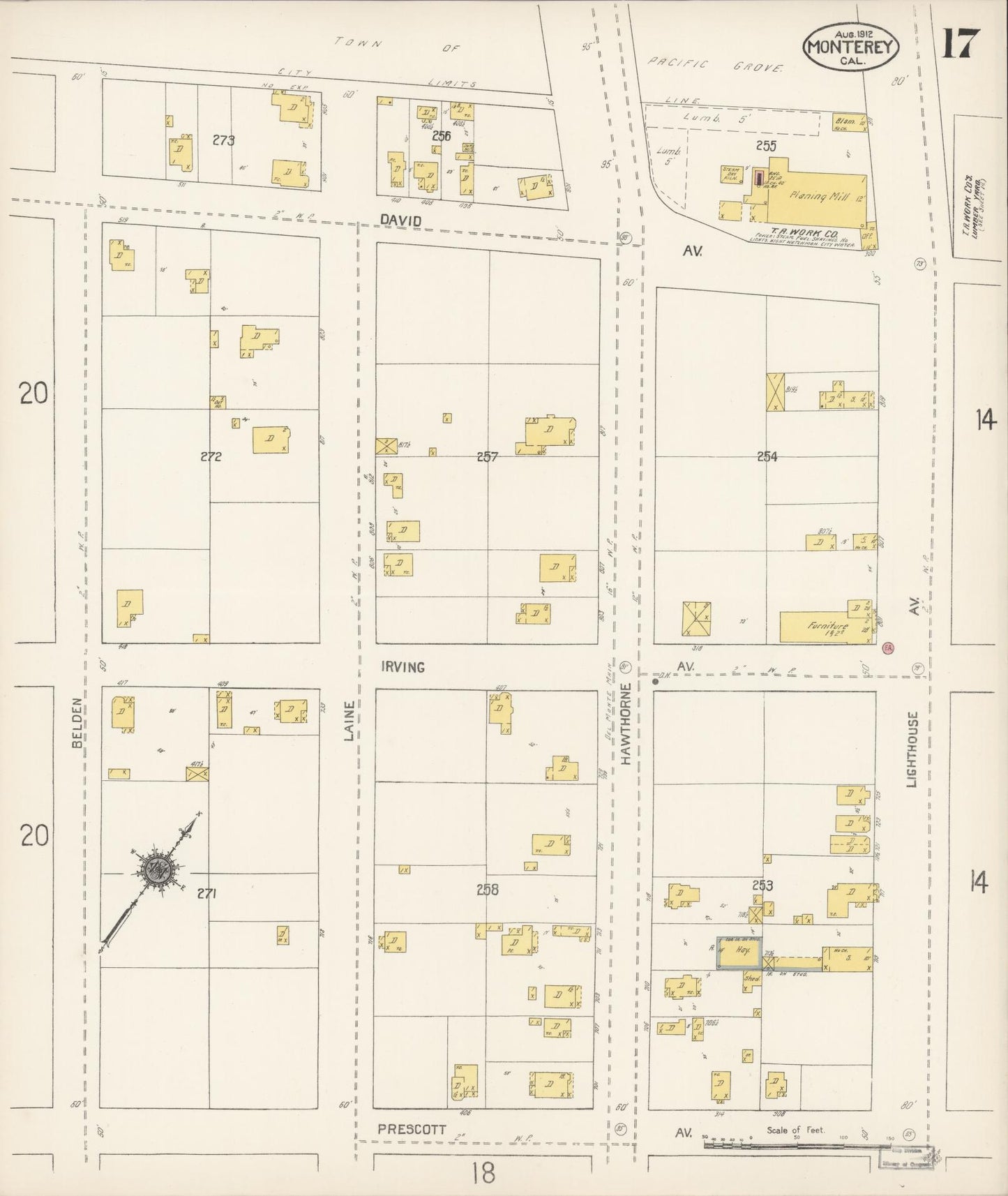 Sanborn Fire Insurance Map from Monterey, Monterey County, California (1912), Sheet #0017 - Complete Map Set gallery image, historic Sanborn map, vintage wall art, California California