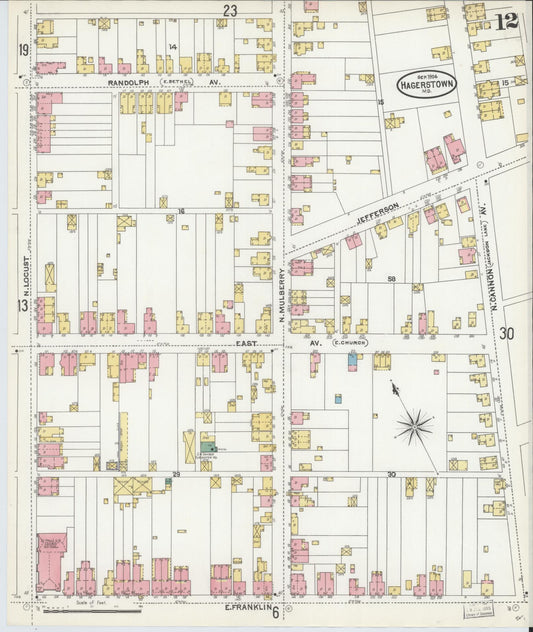 Sanborn Fire Insurance Map from Hagerstown, Washington County, Maryland (1904), Sheet #0012 - Historic Sanborn Fire Insurance Map Print, vintage old map wall art, antique decor, genealogy gift, Maryland Maryland map