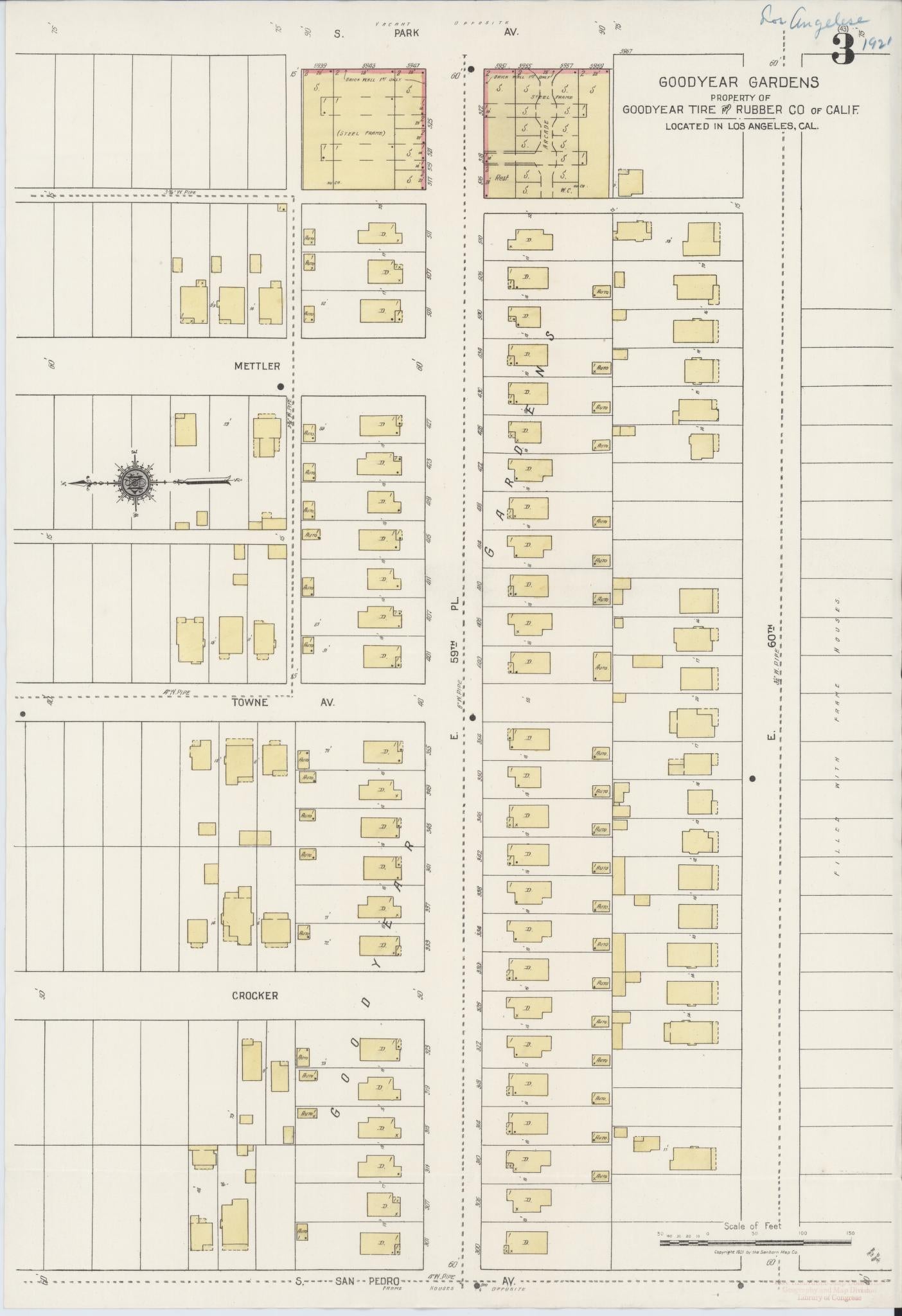 Sanborn Fire Insurance Map from Los Angeles Co., Los Angeles County, California (1921), Sheet #0003 - Historic Sanborn Fire Insurance Map Print, vintage old map wall art, antique decor, genealogy gift, California California map