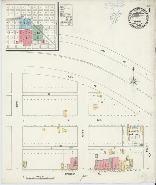 Sanborn Fire Insurance Map from Yukon, Canadian County, Oklahoma (1898), Sheet #0001 - Complete Map Set gallery image, historic Sanborn map, vintage wall art, Oklahoma Oklahoma