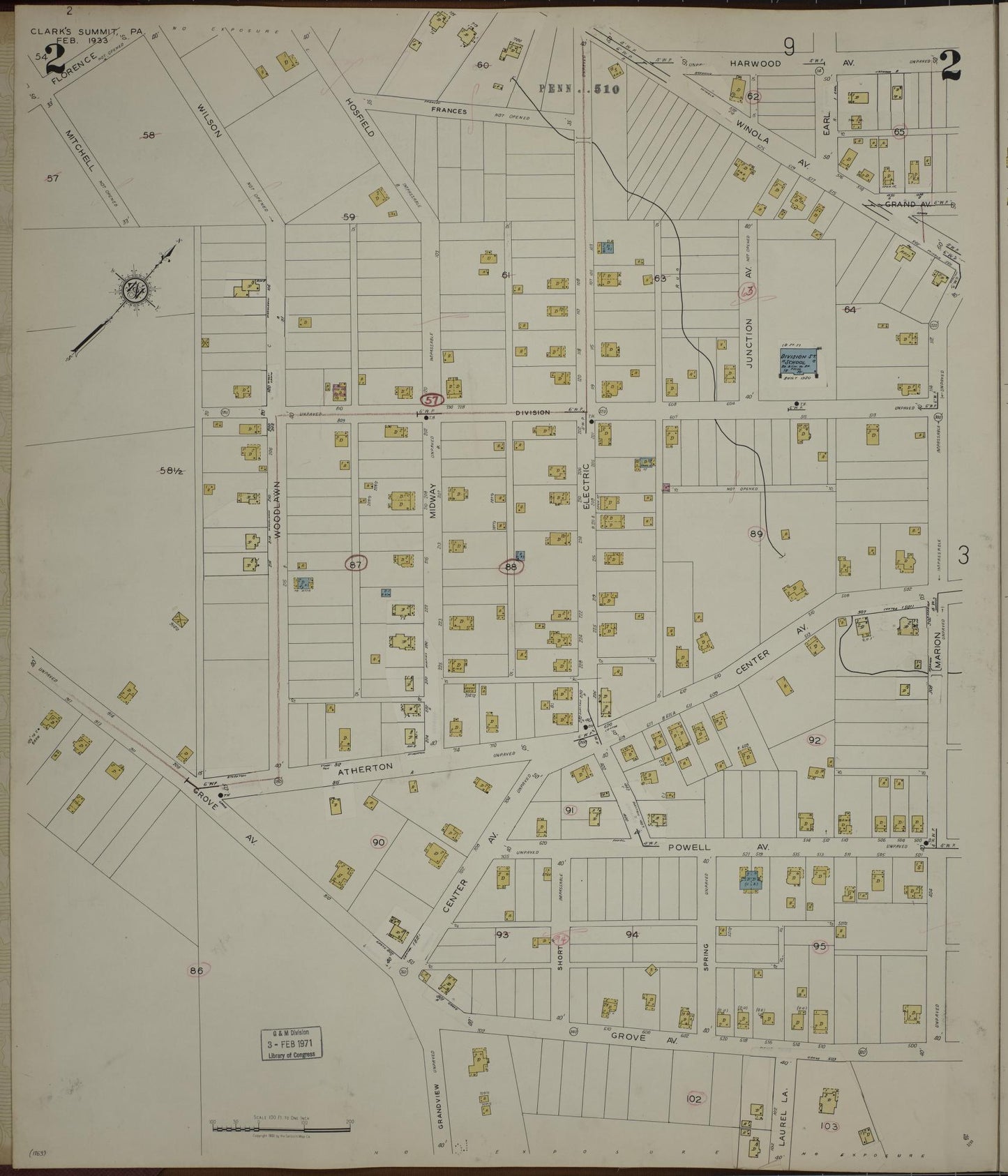 Sanborn Fire Insurance Map from Clark's Summit, Lackawanna County, Pennsylvania (1942), Sheet #0002 - Historic Sanborn Fire Insurance Map Print, vintage old map wall art, antique decor, genealogy gift, Pennsylvania Pennsylvania map