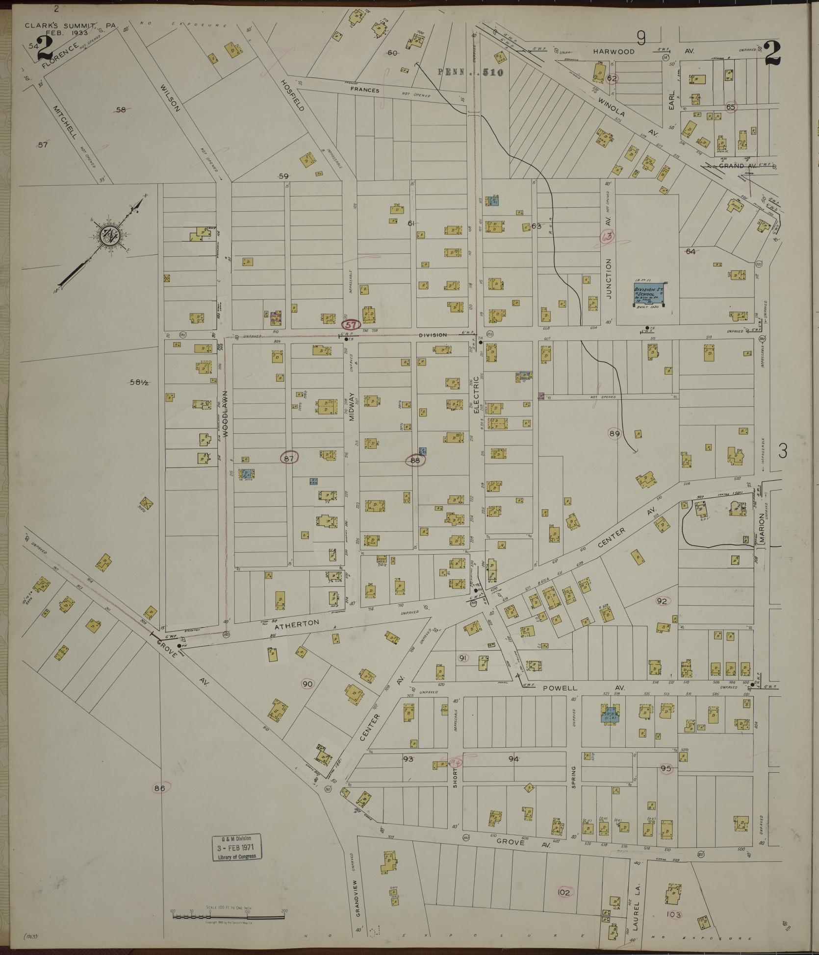 Sanborn Fire Insurance Map from Clark's Summit, Lackawanna County, Pennsylvania (1942), Sheet #0002 - Historic Sanborn Fire Insurance Map Print, vintage old map wall art, antique decor, genealogy gift, Pennsylvania Pennsylvania map