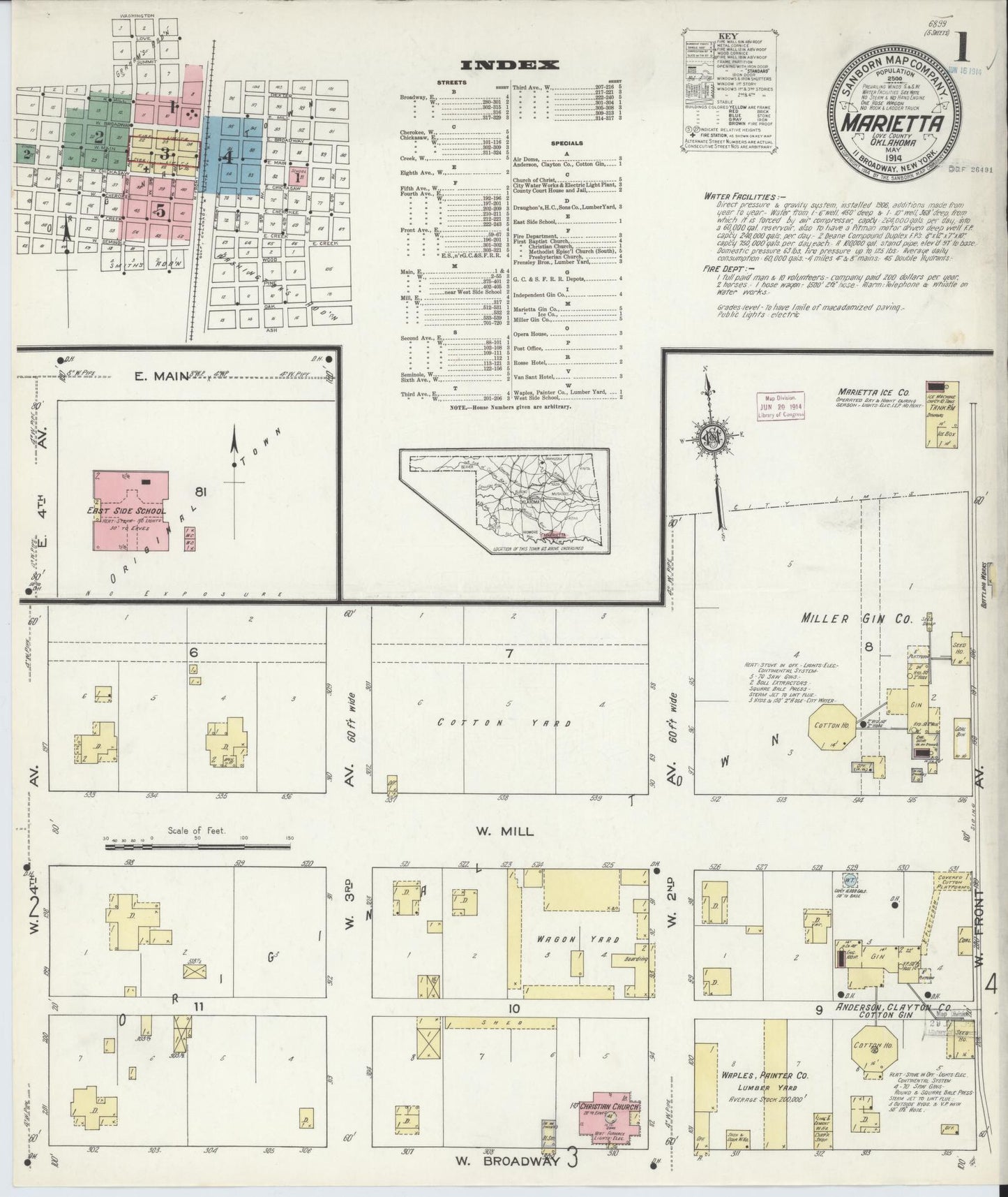 Sanborn Fire Insurance Map from Marietta, Love County, Oklahoma (1914), Sheet #0001 - Complete Map Set gallery image, historic Sanborn map, vintage wall art, Oklahoma Oklahoma