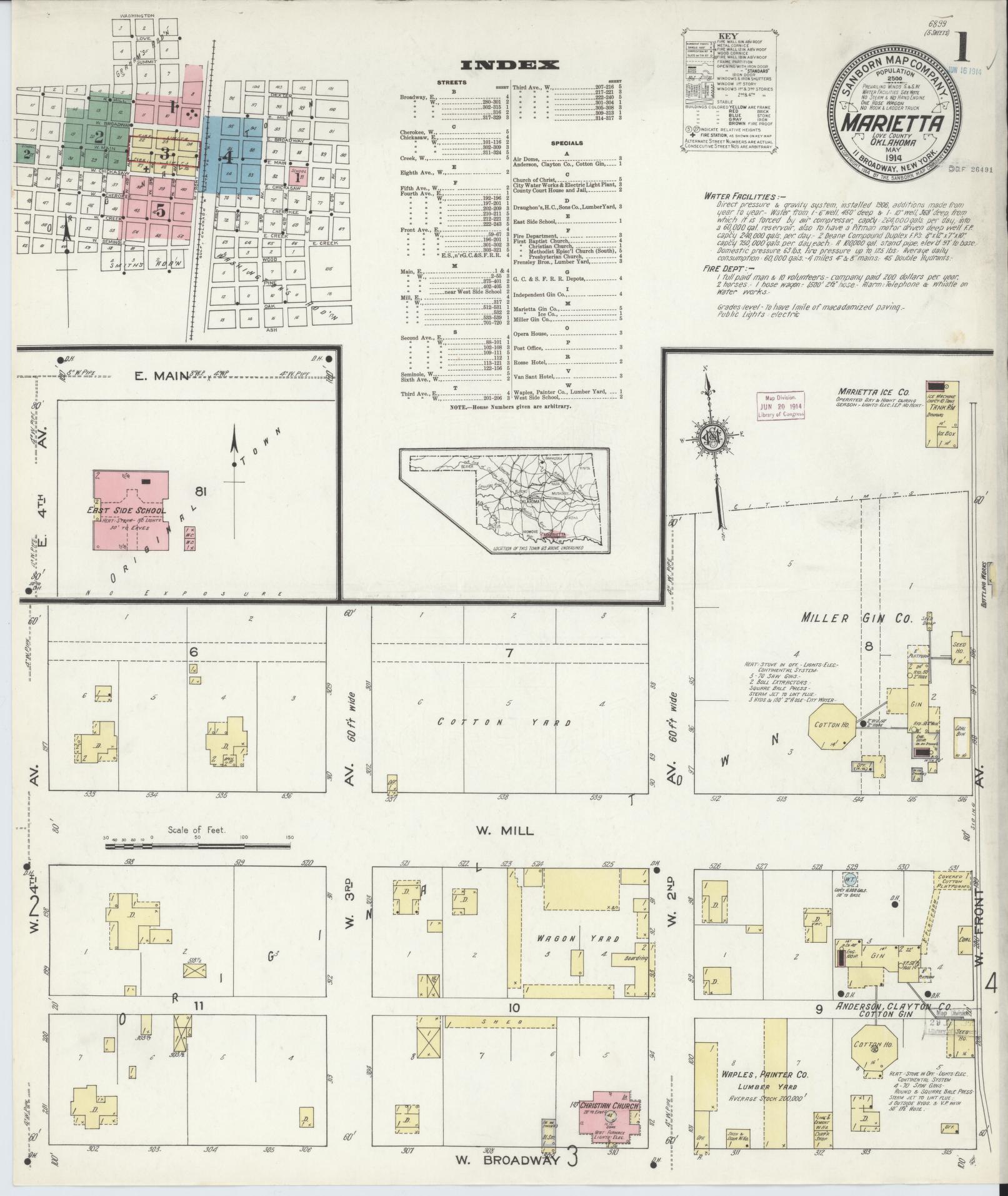Sanborn Fire Insurance Map from Marietta, Love County, Oklahoma (1914), Sheet #0001 - Complete Map Set gallery image, historic Sanborn map, vintage wall art, Oklahoma Oklahoma