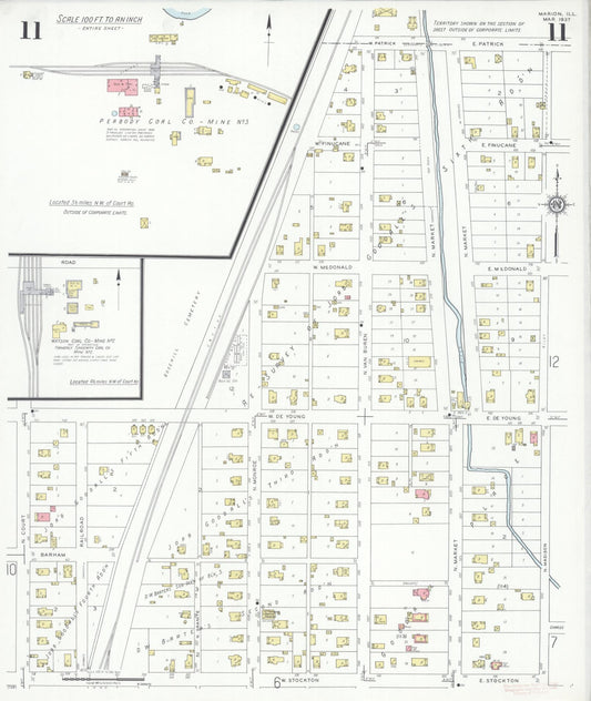 Sanborn Fire Insurance Map from Marion, Williamson County, Illinois (1937), Sheet #0011 - Historic Sanborn Fire Insurance Map Print, vintage old map wall art, antique decor, genealogy gift, Illinois Illinois map