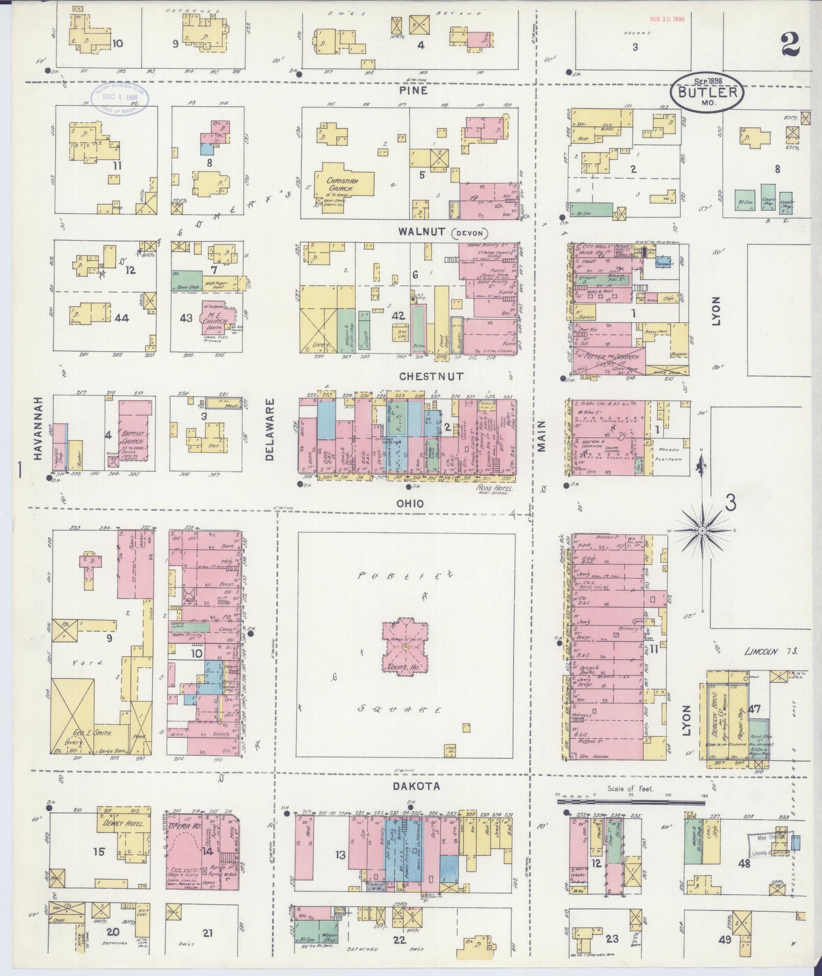 Sanborn Fire Insurance Map from Butler, Bates County, Missouri (1898), Sheet #0002 - Complete Map Set gallery image, historic Sanborn map, vintage wall art, Missouri Missouri