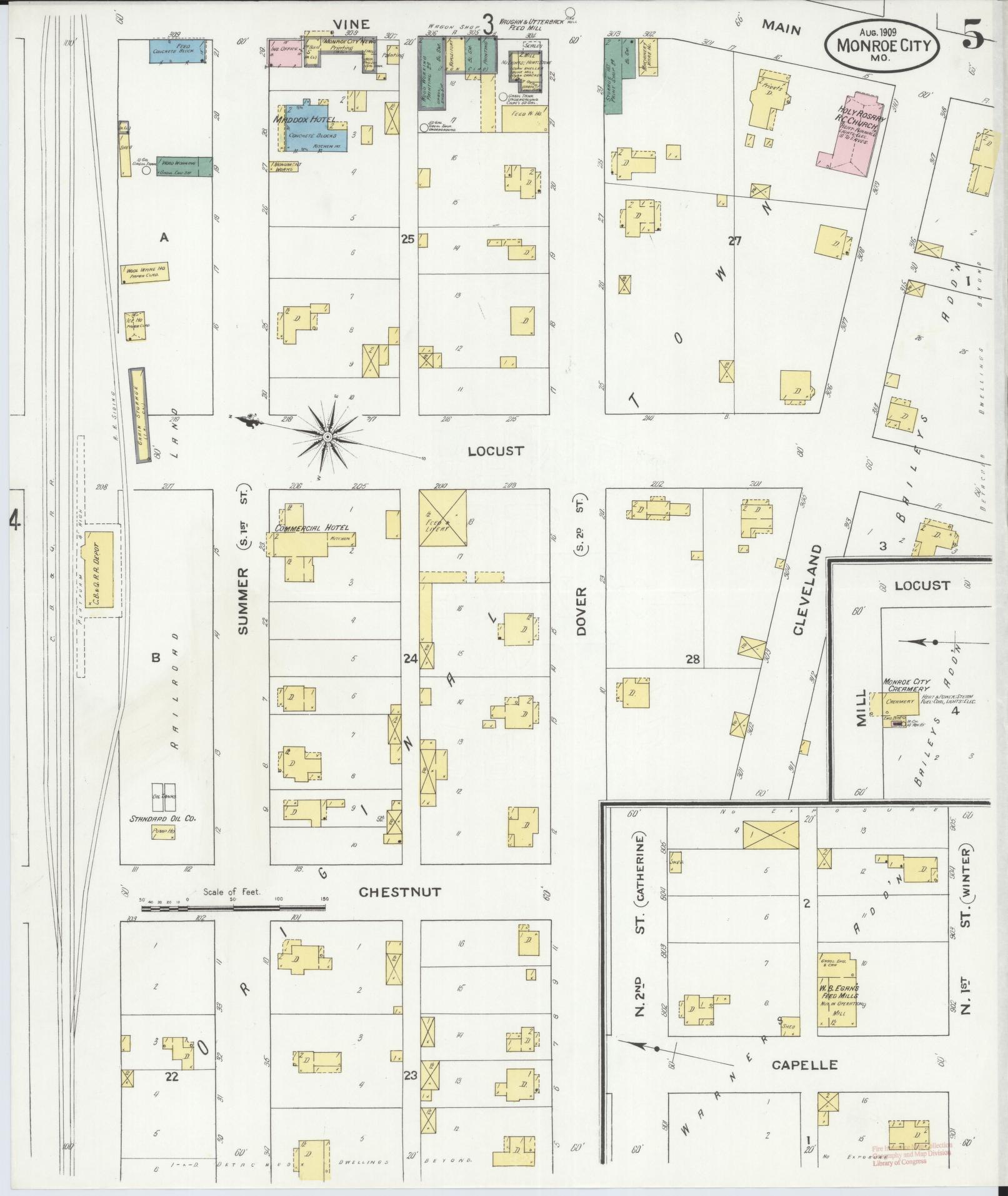 Sanborn Fire Insurance Map from Monroe City, Monroe County, Missouri (1909), Sheet #0005 - Historic Sanborn Fire Insurance Map Print, vintage old map wall art, antique decor, genealogy gift, Missouri Missouri map