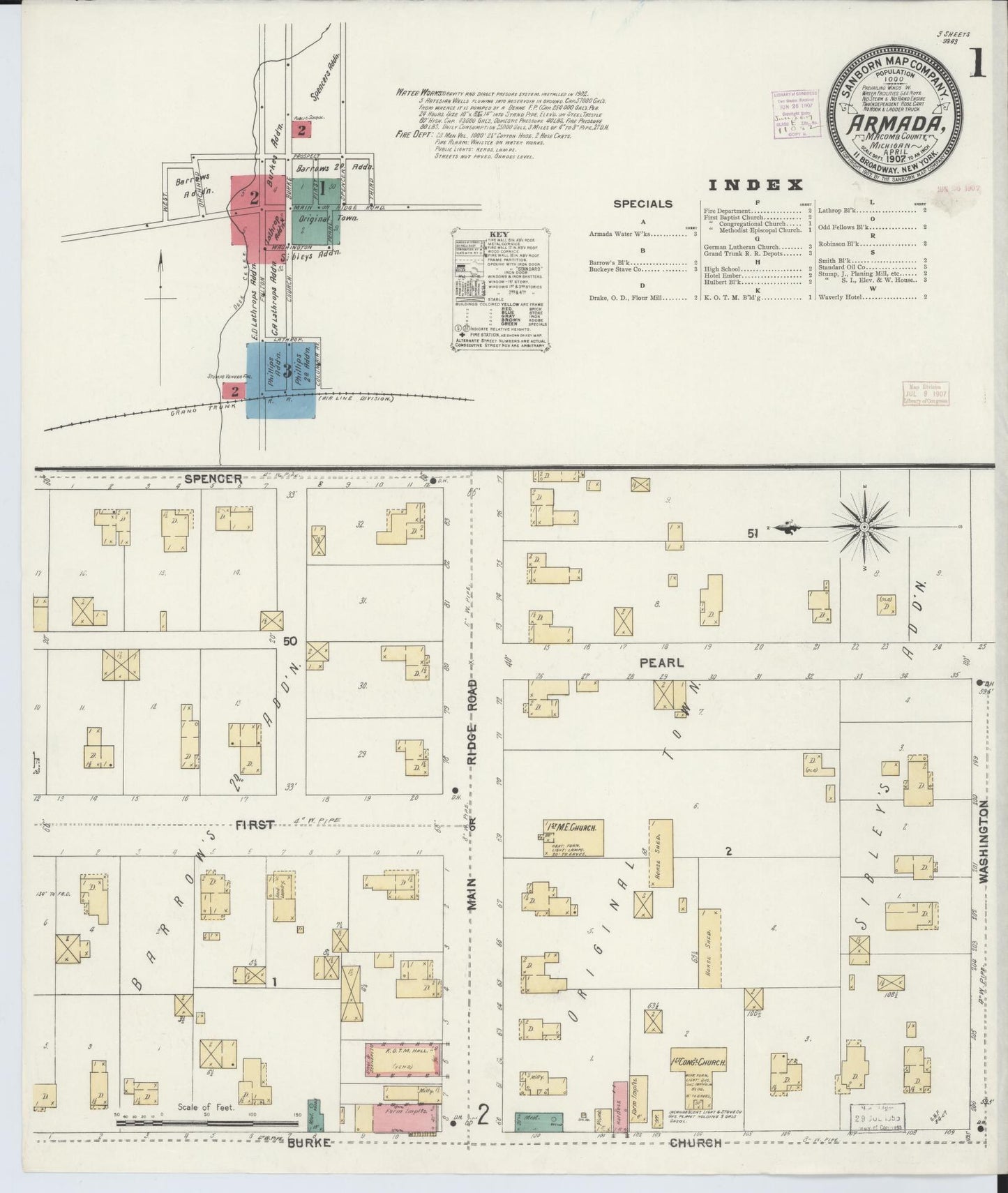 Sanborn Fire Insurance Map from Armada, Macomb County, Michigan (1907), Sheet #0001 - Complete Map Set gallery image, historic Sanborn map, vintage wall art, Michigan Michigan