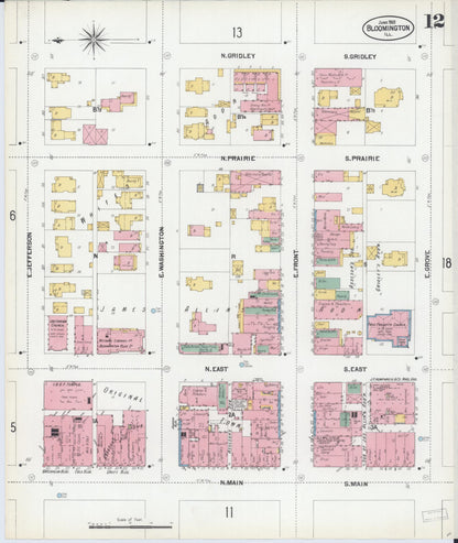 Sanborn Fire Insurance Map from Bloomington, McLean County, Illinois (1901), Sheet #0012 - Complete Map Set gallery image, historic Sanborn map, vintage wall art, Illinois Illinois