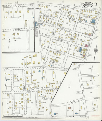 Sanborn Fire Insurance Map from Westbury, Nassau County, New York (1920), Sheet #0003 - Historic Sanborn Fire Insurance Map Print, vintage old map wall art, antique decor, genealogy gift, New York New York map