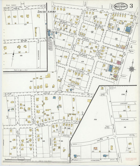 Sanborn Fire Insurance Map from Westbury, Nassau County, New York (1920), Sheet #0003 - Historic Sanborn Fire Insurance Map Print, vintage old map wall art, antique decor, genealogy gift, New York New York map