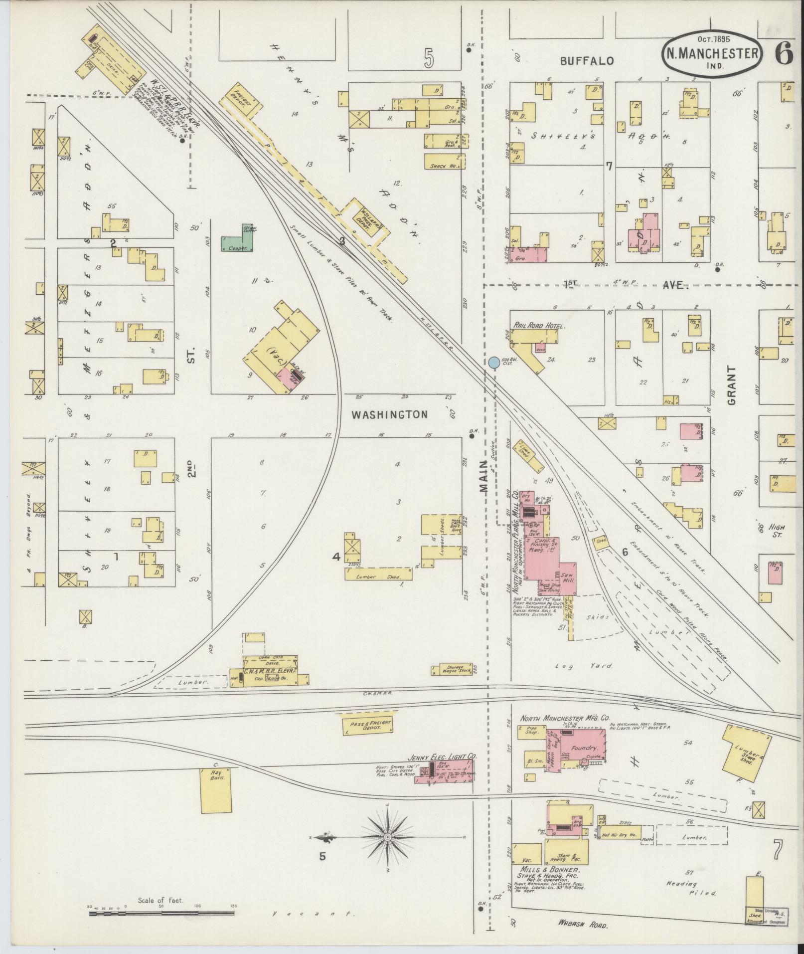 Sanborn Fire Insurance Map from North Manchester, Wabash County, Indiana (1895), Sheet #0006 - Complete Map Set gallery image, historic Sanborn map, vintage wall art, Indiana Indiana