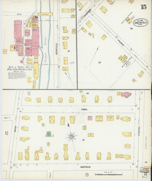 Sanborn Fire Insurance Map from Greenfield, Franklin County, Massachusetts (1902), Sheet #0014 - Historic Sanborn Fire Insurance Map Print, vintage old map wall art, antique decor, genealogy gift, Massachusetts Massachusetts map