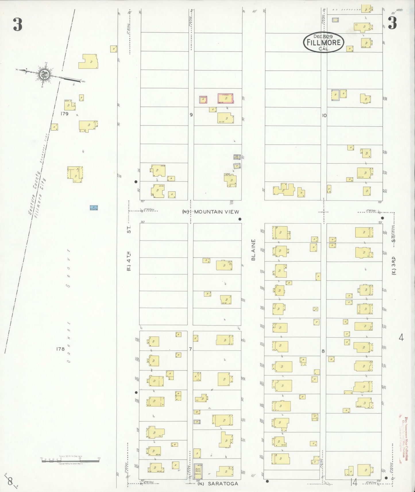 Sanborn Fire Insurance Map from Fillmore, Ventura County, California (1929), Sheet #0003 - Complete Map Set gallery image, historic Sanborn map, vintage wall art, California California