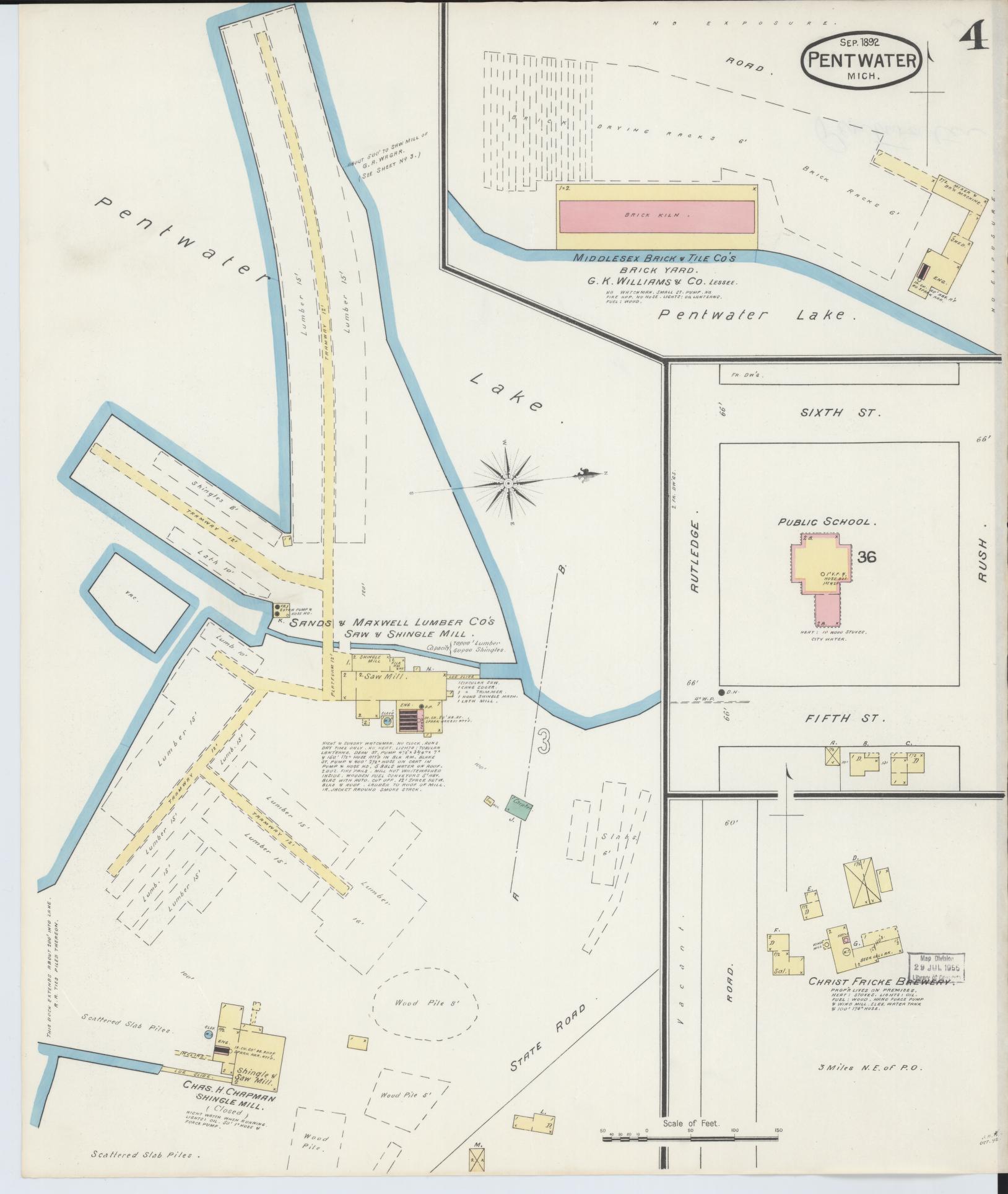 Sanborn Fire Insurance Map from Pentwater, Oceana County, Michigan (1892), Sheet #0004 - Complete Map Set gallery image, historic Sanborn map, vintage wall art, Michigan Michigan