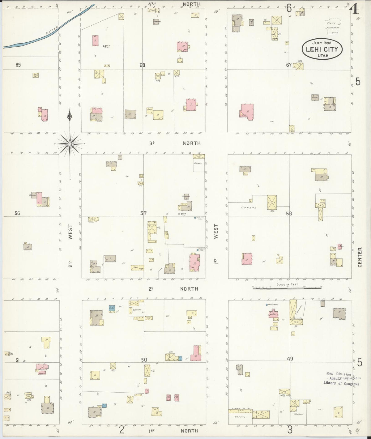 Sanborn Fire Insurance Map from Lehi, Utah County, Utah (1898), Sheet #0004 - Complete Map Set gallery image, historic Sanborn map, vintage wall art, Lehi Utah