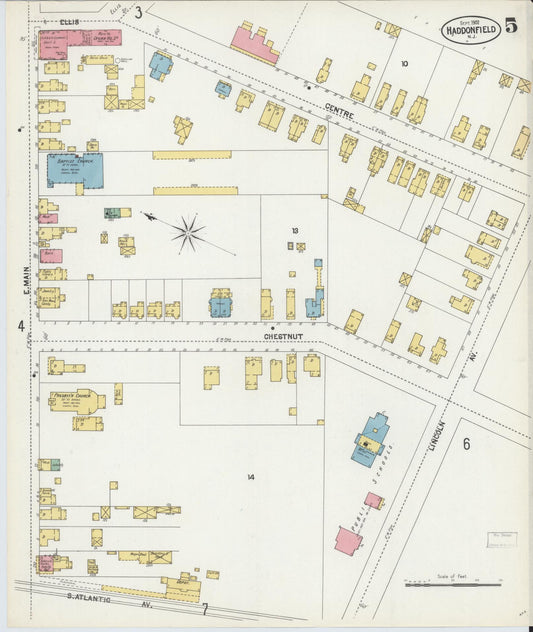Sanborn Fire Insurance Map from Haddonfield, Camden County, New Jersey (1902), Sheet #0005 - Historic Sanborn Fire Insurance Map Print, vintage old map wall art, antique decor, genealogy gift, New Jersey New Jersey map