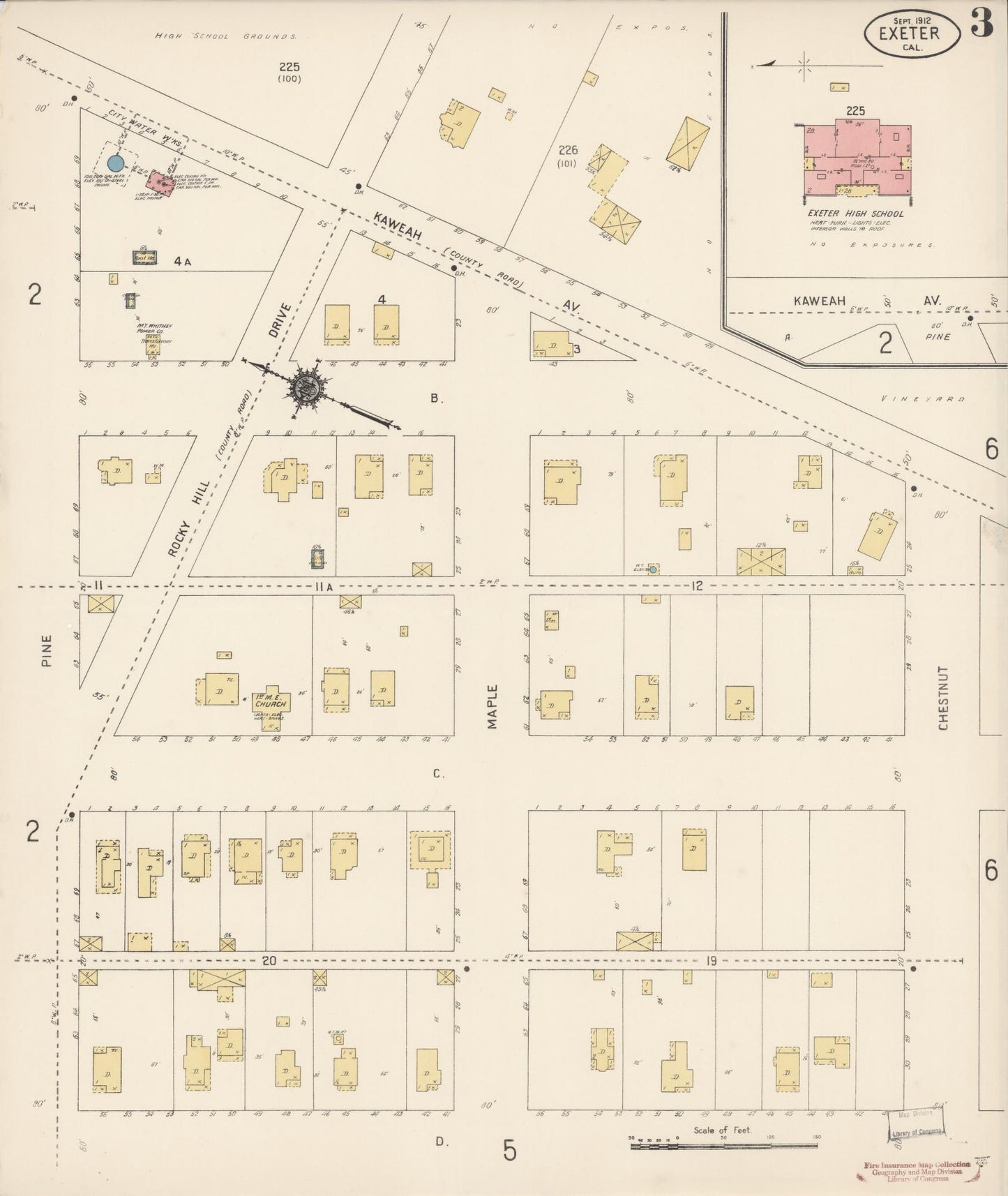 Sanborn Fire Insurance Map from Exeter, Tulare County, California (1912), Sheet #0003 - Historic Sanborn Fire Insurance Map Print, vintage old map wall art, antique decor, genealogy gift, California California map
