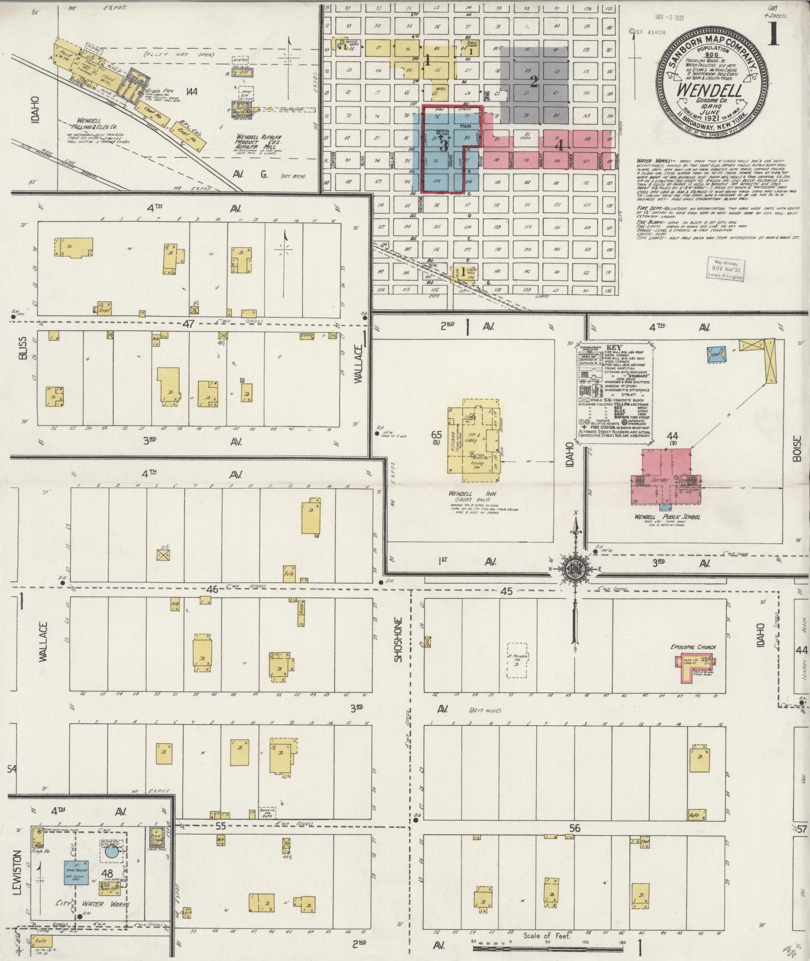 Sanborn Fire Insurance Map from Wendell, Gooding County, Idaho (1921), Sheet #0001 - Complete Map Set gallery image, historic Sanborn map, vintage wall art, Idaho Idaho