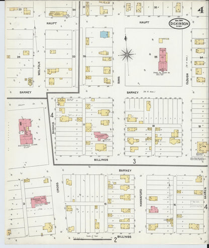 Sanborn Fire Insurance Map from Dickinson, Stark County, North Dakota (1904), Sheet #0004 - Complete Map Set gallery image, historic Sanborn map, vintage wall art, North Dakota North Dakota