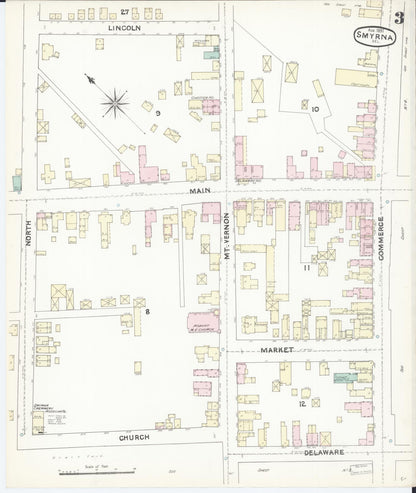 Sanborn Fire Insurance Map from Smyrna, Kent County, Delaware (1891), Sheet #0003 - Complete Map Set gallery image, historic Sanborn map, vintage wall art, Delaware Delaware