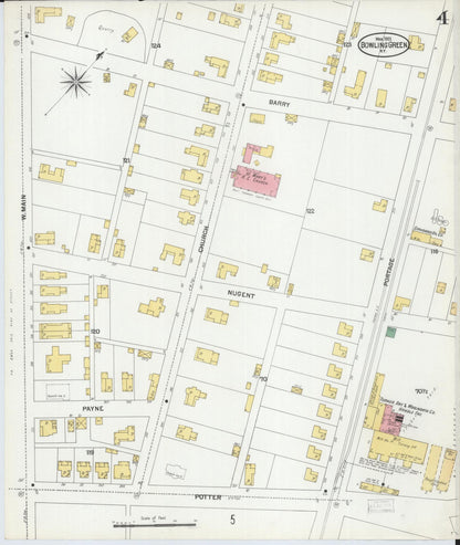 Sanborn Fire Insurance Map from Bowling Green, Warren County, Kentucky (1901), Sheet #0004 - Complete Map Set gallery image, historic Sanborn map, vintage wall art, Kentucky Kentucky