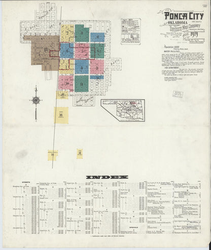 Sanborn Fire Insurance Map from Ponca City, Kay County, Oklahoma (1919), Sheet #0001 - Complete Map Set gallery image, historic Sanborn map, vintage wall art, Oklahoma Oklahoma