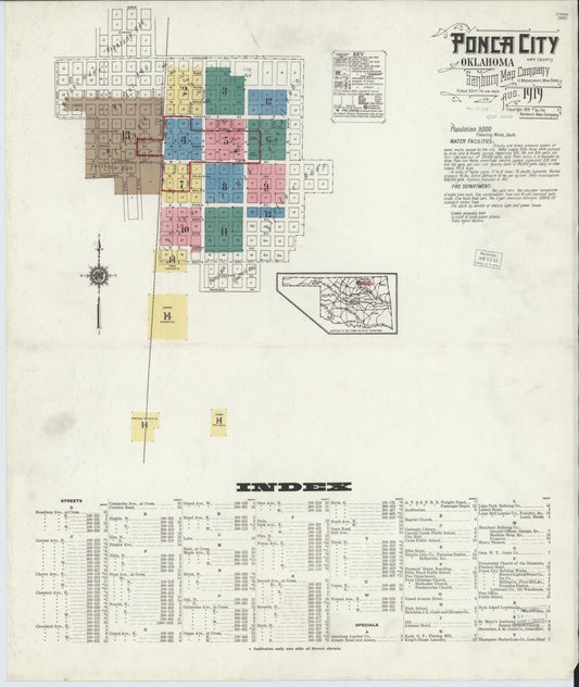 Sanborn Fire Insurance Map from Ponca City, Kay County, Oklahoma (1919), Sheet #0001 - Complete Map Set gallery image, historic Sanborn map, vintage wall art, Oklahoma Oklahoma