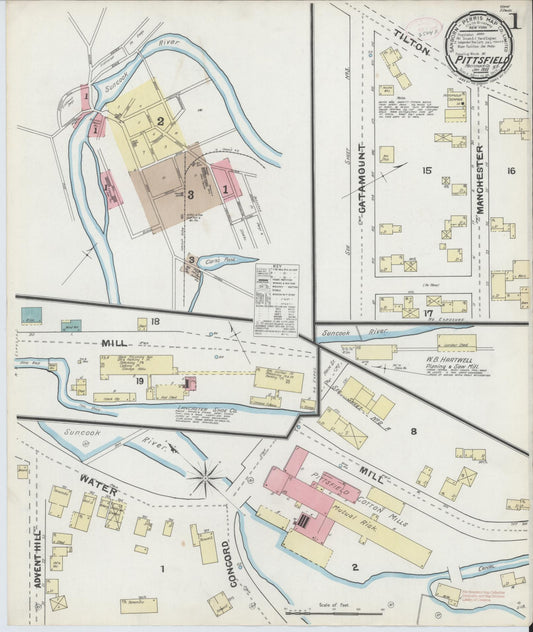 Sanborn Fire Insurance Map from Pittsfield, Merrimack County, New Hampshire (1892), Sheet #0001 - Historic Sanborn Fire Insurance Map Print, vintage old map wall art, antique decor, genealogy gift, New Hampshire New Hampshire map