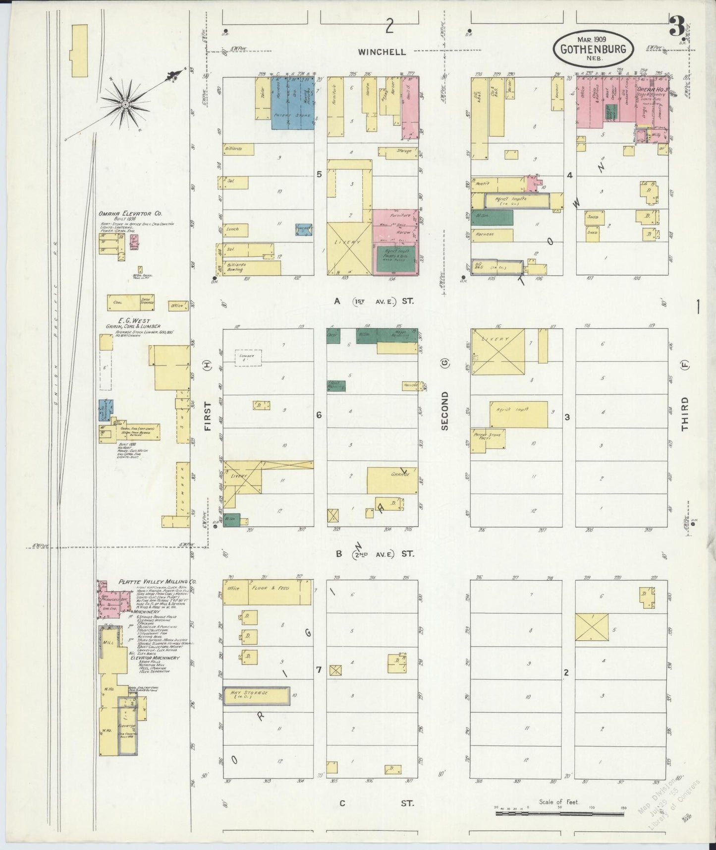 Sanborn Fire Insurance Map from Gothenburg, Dawson County, Nebraska (1909), Sheet #0003 - Complete Map Set gallery image, historic Sanborn map, vintage wall art, Nebraska Nebraska