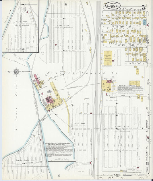 Sanborn Fire Insurance Map from Cloquet, Carlton County, Minnesota (1911), Sheet #0005 - Historic Sanborn Fire Insurance Map Print, vintage old map wall art, antique decor, genealogy gift, Minnesota Minnesota map