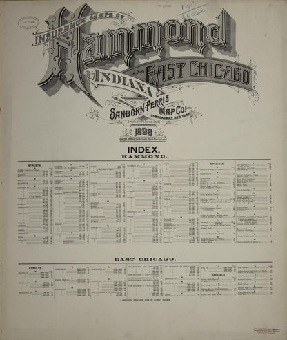 Sanborn Fire Insurance Map from Hammond, Lake County, Indiana (1898), Sheet #0001 - Historic Sanborn Fire Insurance Map Print, vintage old map wall art, antique decor, genealogy gift, Indiana Indiana map