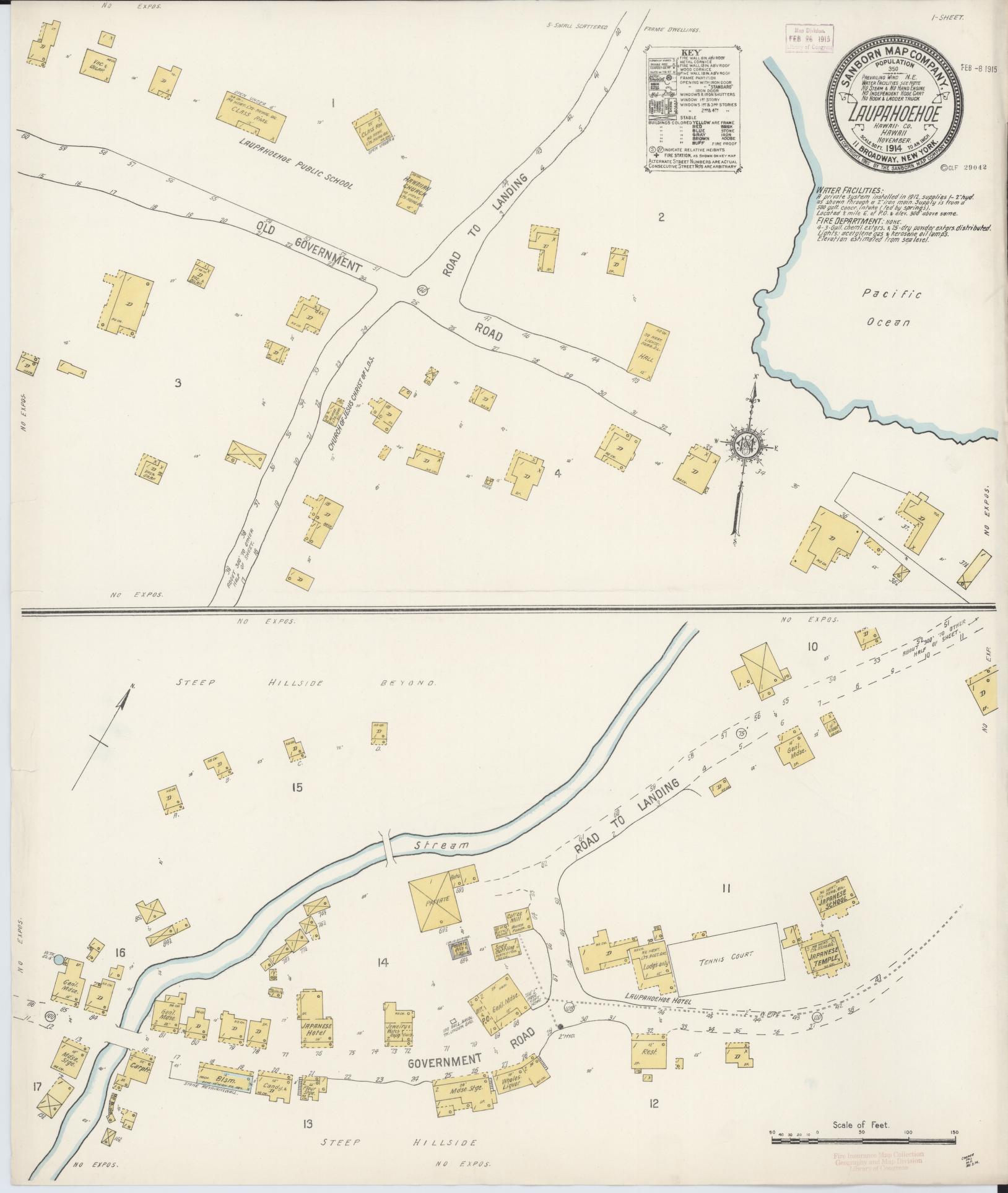 Sanborn Fire Insurance Map from Laupahoehoe, Hawaii County, Hawaii (1914), Sheet #0001 - Historic Sanborn Fire Insurance Map Print, vintage old map wall art, antique decor, genealogy gift, Laupahoehoe Hawaii map