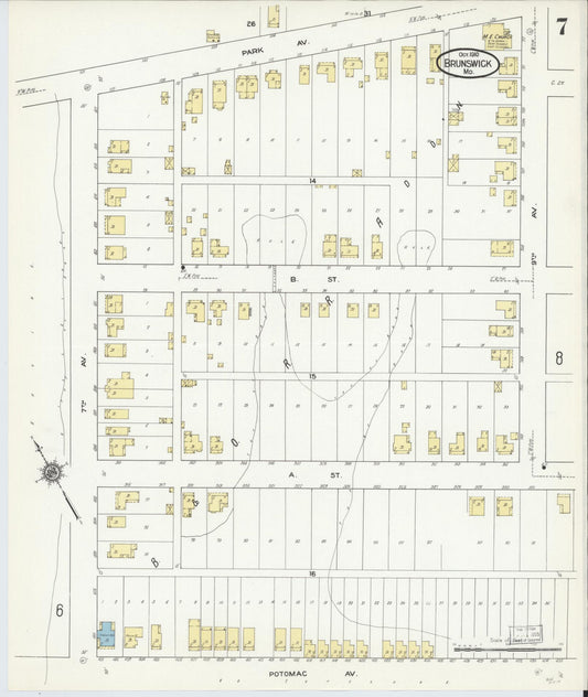 Sanborn Fire Insurance Map from Brunswick, Frederick County, Maryland (1910), Sheet #0007 - Historic Sanborn Fire Insurance Map Print, vintage old map wall art, antique decor, genealogy gift, Maryland Maryland map
