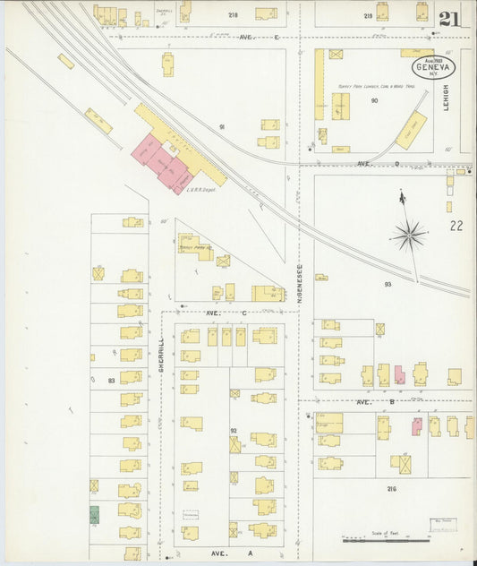 Sanborn Fire Insurance Map from Geneva, Ontario County, New York (1903), Sheet #0021 - Historic Sanborn Fire Insurance Map Print, vintage old map wall art, antique decor, genealogy gift, New York New York map
