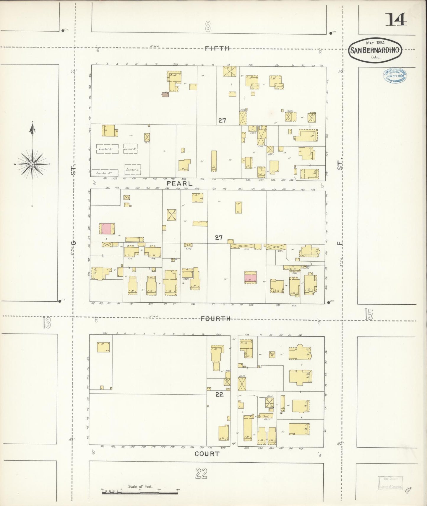 Sanborn Fire Insurance Map from San Bernardino, San Bernardino County, California (1894), Sheet #0014 - Complete Map Set gallery image, historic Sanborn map, vintage wall art, California California