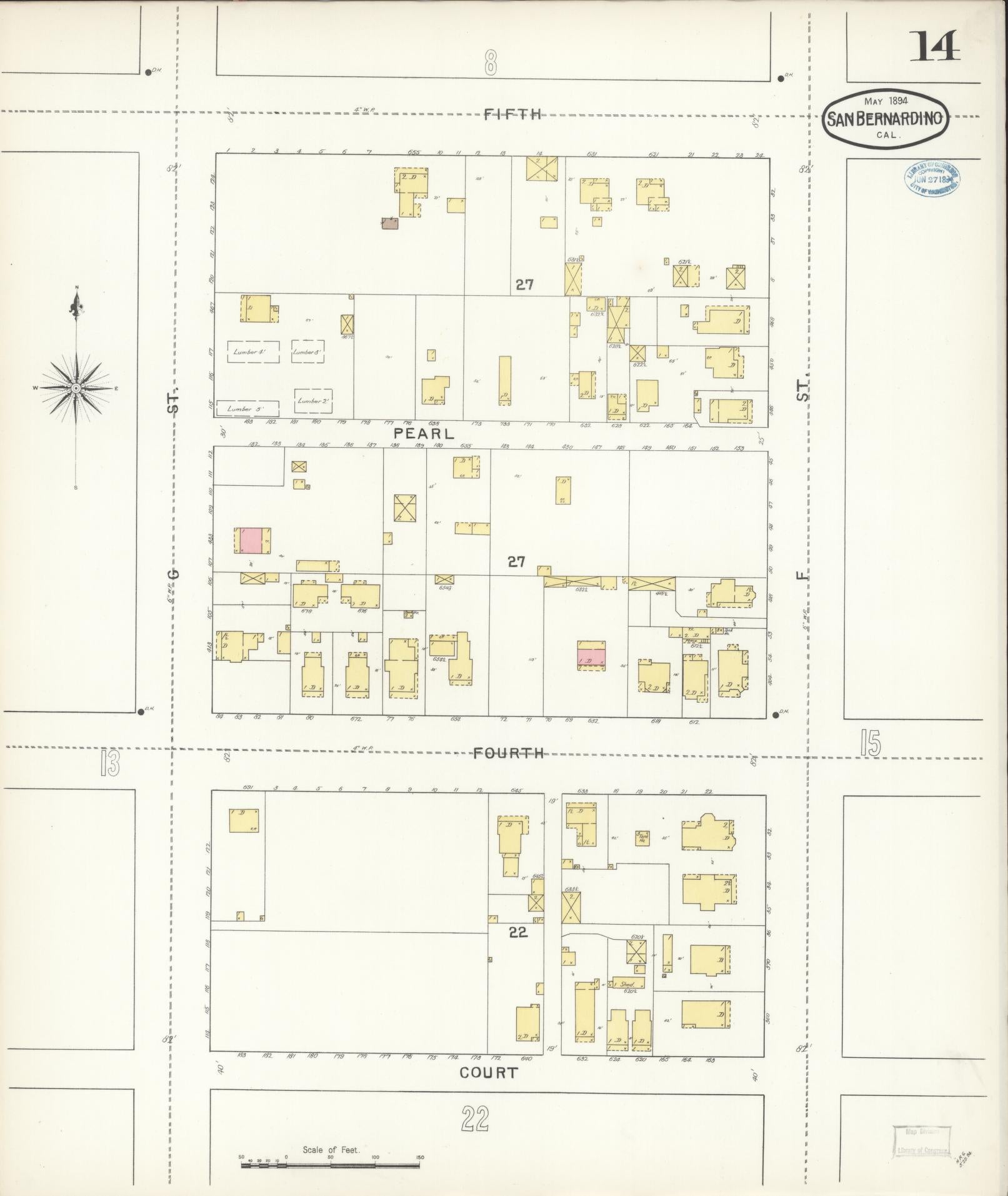 Sanborn Fire Insurance Map from San Bernardino, San Bernardino County, California (1894), Sheet #0014 - Complete Map Set gallery image, historic Sanborn map, vintage wall art, California California