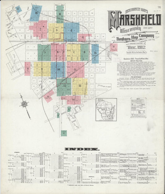 Sanborn Fire Insurance Map from Marshfield, Wood County, Wisconsin (1912), Sheet #0001 - Complete Map Set gallery image, historic Sanborn map, vintage wall art, Wisconsin Wisconsin