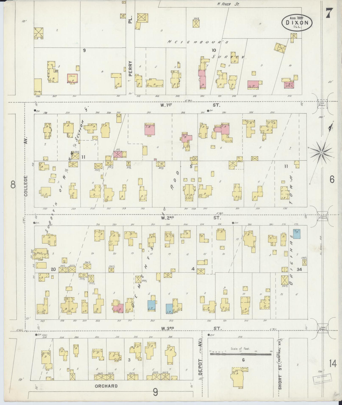 Sanborn Fire Insurance Map from Dixon, Lee County, Illinois (1897), Sheet #0007 - Historic Sanborn Fire Insurance Map Print, vintage old map wall art, antique decor, genealogy gift, Illinois Illinois map