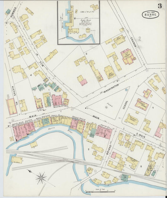 Sanborn Fire Insurance Map from Barre, Washington County, Vermont (1894), Sheet #0003 - Historic Sanborn Fire Insurance Map Print, vintage old map wall art, antique decor, genealogy gift, Vermont Vermont map