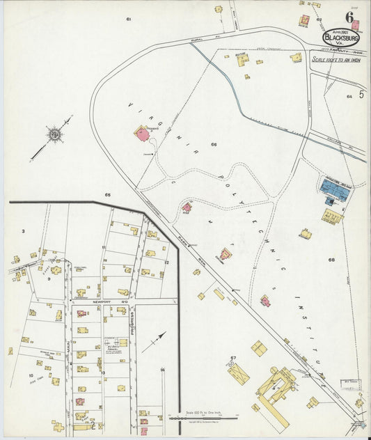 Sanborn Fire Insurance Map from Blacksburg, Montgomery County, Virginia (1921), Sheet #0006 - Historic Sanborn Fire Insurance Map Print, vintage old map wall art, antique decor, genealogy gift, Virginia Virginia map