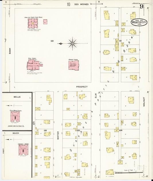 Sanborn Fire Insurance Map from Webster City, Hamilton County, Iowa (1907), Sheet #0009 - Historic Sanborn Fire Insurance Map Print, vintage old map wall art