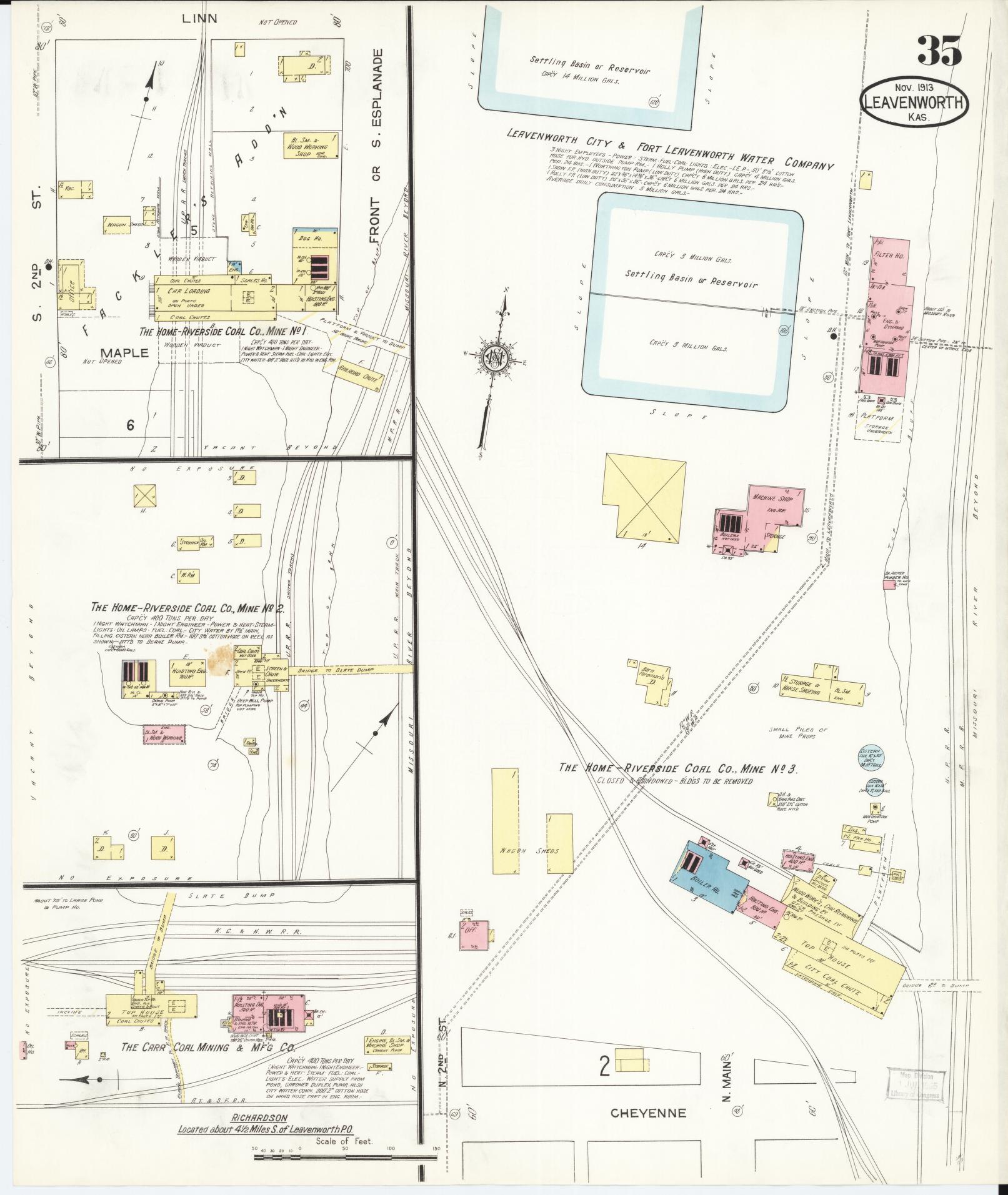 Sanborn Fire Insurance Map from Leavenworth, Leavenworth County, Kansas (1913), Sheet #0036 - Complete Map Set gallery image, historic Sanborn map, vintage wall art, Kansas Kansas