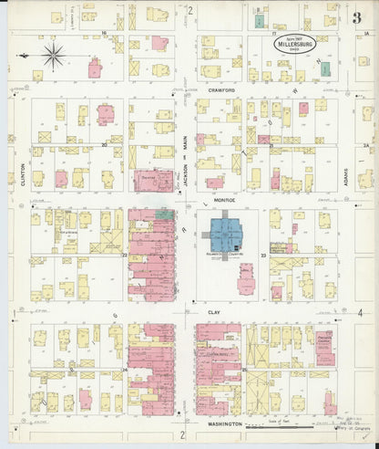 Sanborn Fire Insurance Map from Millersburg, Holmes County, Ohio (1907), Sheet #0003 - Historic Sanborn Fire Insurance Map Print, vintage old map wall art, antique decor, genealogy gift, Ohio Ohio map